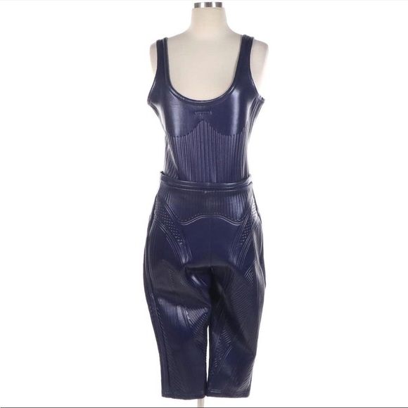 Mugler Bodysuit + Midi Leggings US 12 Two Piece Logo Embossed Luxury Celebrity - Picture 4 of 17